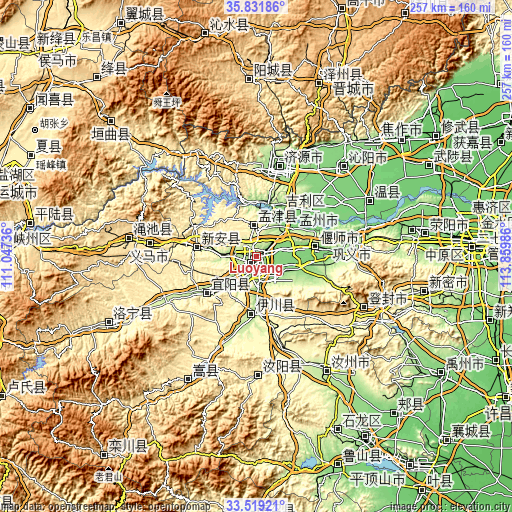 Topographic map of Luoyang