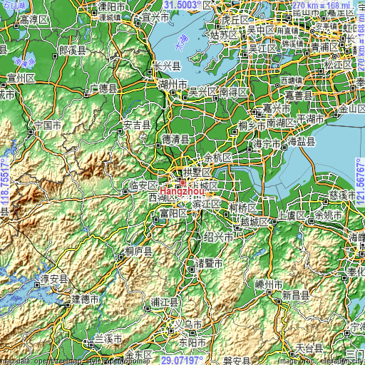 Topographic map of Hangzhou