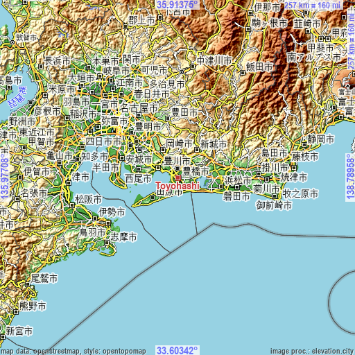 Topographic map of Toyohashi