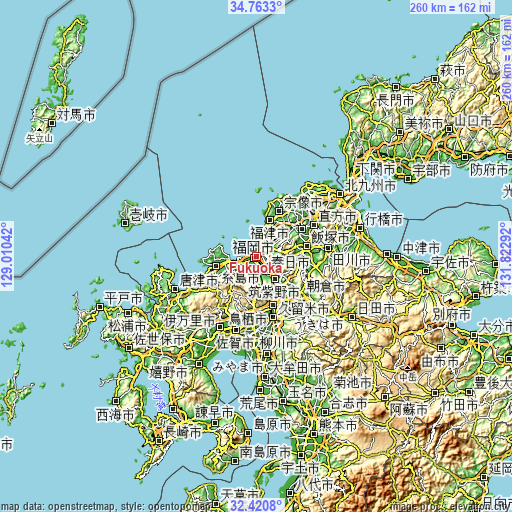 Topographic map of Fukuoka