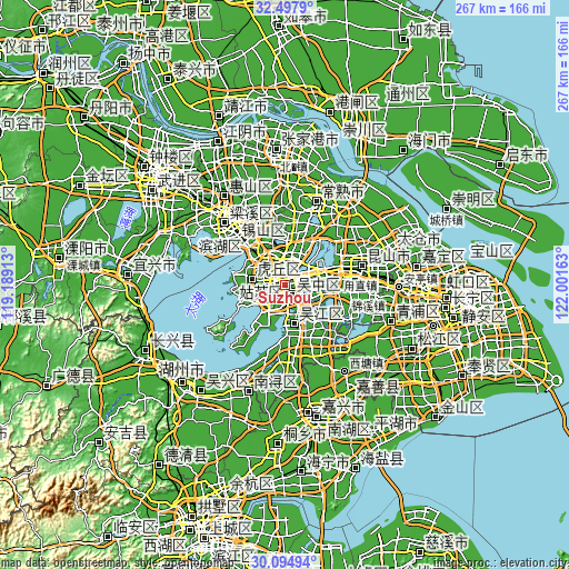 Topographic map of Suzhou