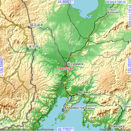 Topographic map of Ussuriysk