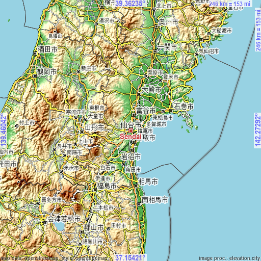Topographic map of Sendai