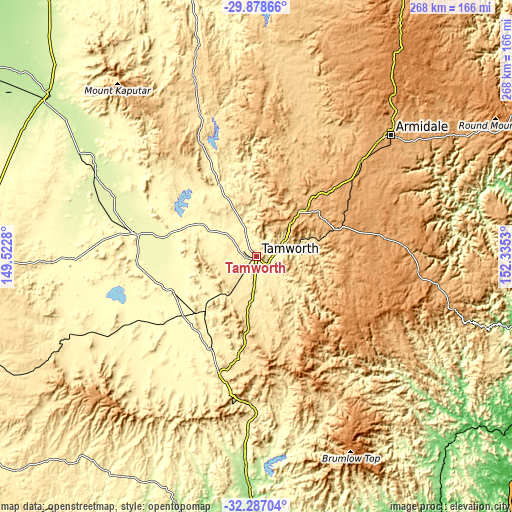 Topographic map of Tamworth