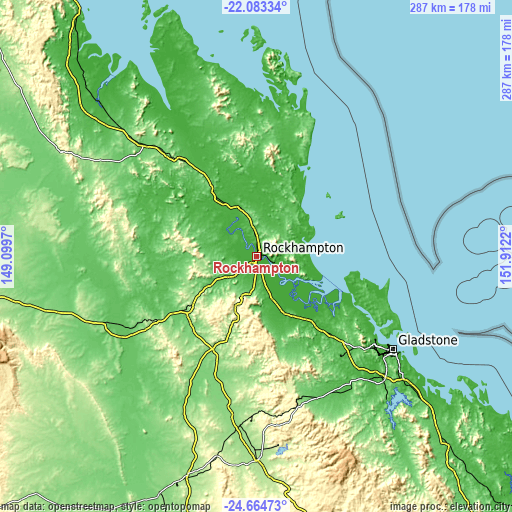 Topographic map of Rockhampton