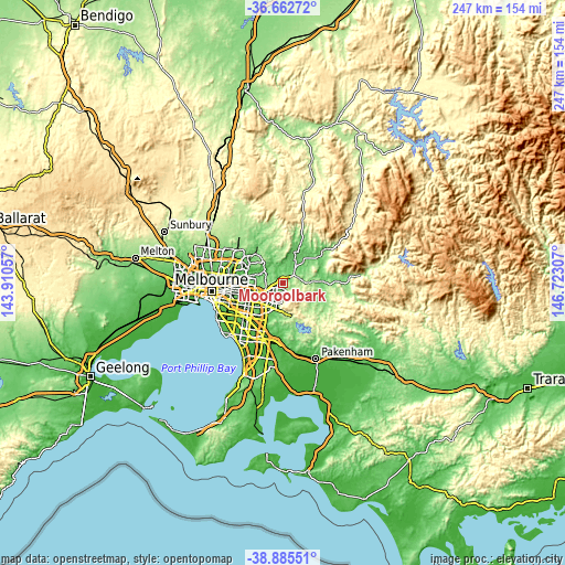 Topographic map of Mooroolbark