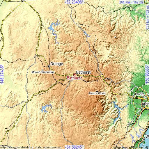 Topographic map of Bathurst