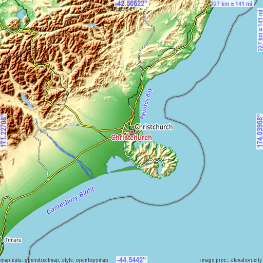 Topographic map of Christchurch