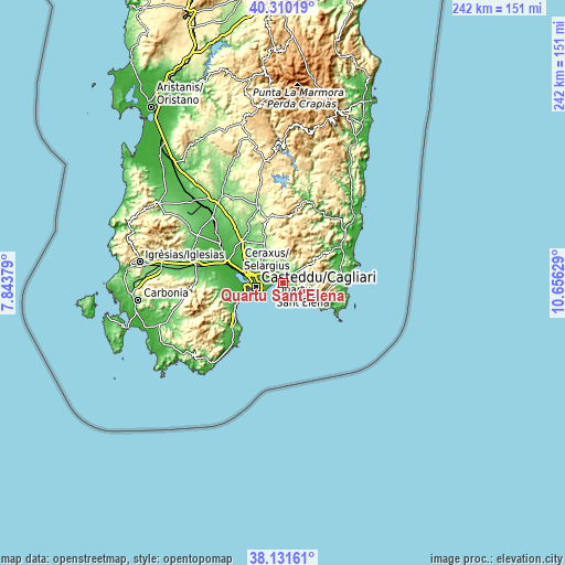 Topographic map of Quartu Sant'Elena