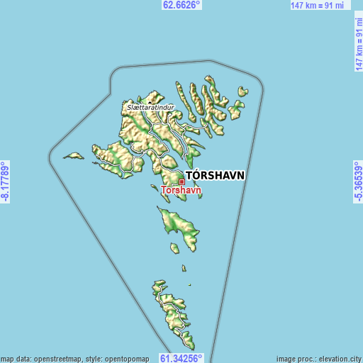 Topographic map of Tórshavn