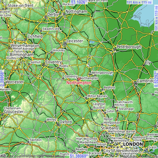 Topographic map of Northampton