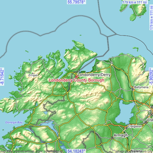 Topographic map of Londonderry County Borough