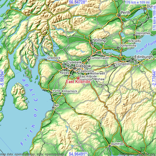 Topographic map of East Kilbride