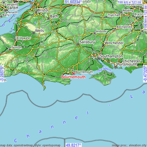 Topographic map of Bournemouth