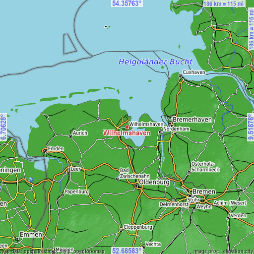 Topographic map of Wilhelmshaven