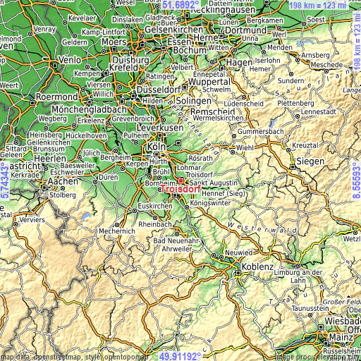 Topographic map of Troisdorf