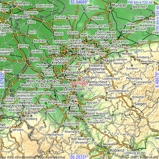 Topographic map of Solingen