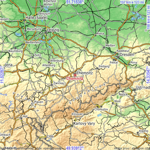 Topographic map of Chemnitz