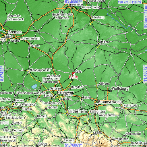Topographic map of Celle