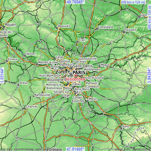 Topographic map of Vincennes