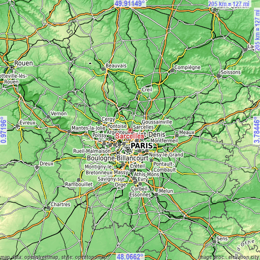 Topographic map of Sarcelles