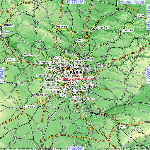 Topographic map of Fontenay-sous-Bois