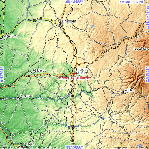 Topographic map of Brive-la-Gaillarde