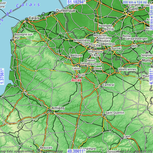 Topographic map of Arras