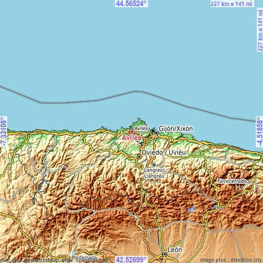 Topographic map of Avilés