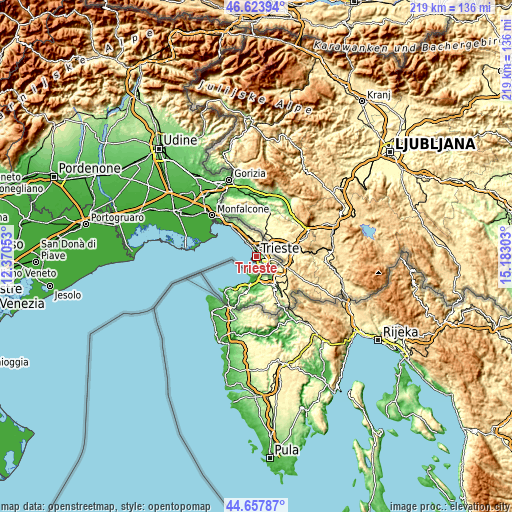 Topographic map of Trieste