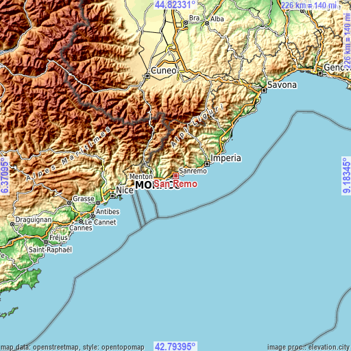 Topographic map of San Remo