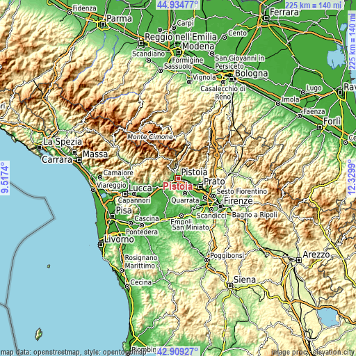 Topographic map of Pistoia