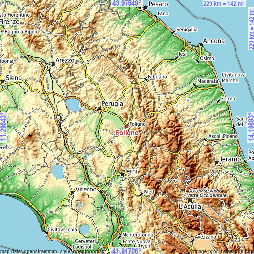 Topographic map of Foligno
