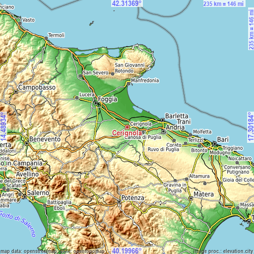Topographic map of Cerignola
