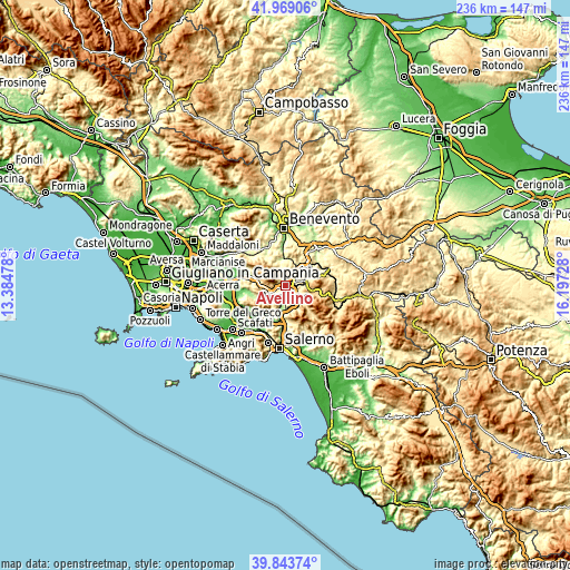 Topographic map of Avellino