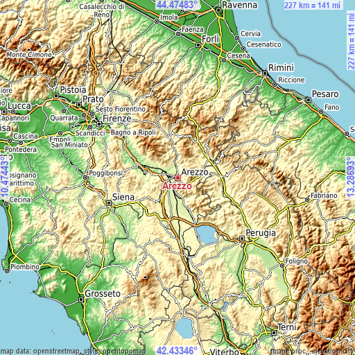 Topographic map of Arezzo