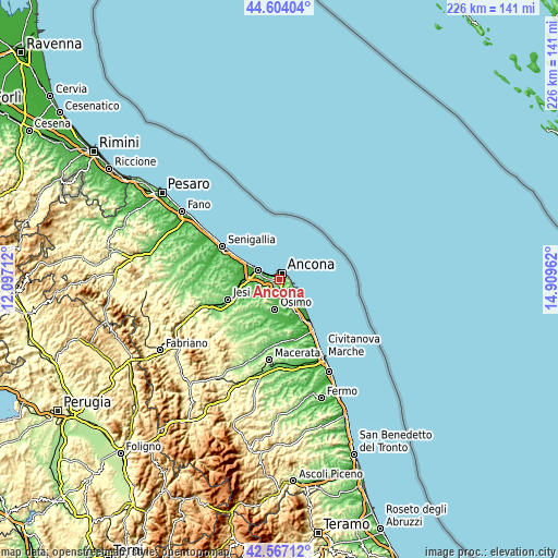 Topographic map of Ancona