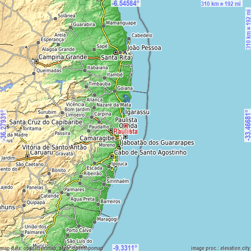 Topographic map of Paulista