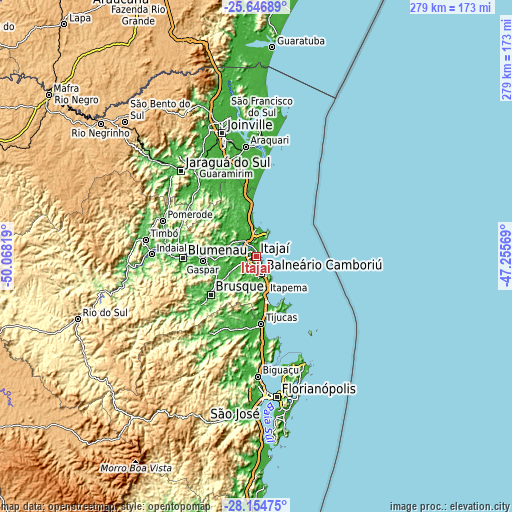 Topographic map of Itajaí