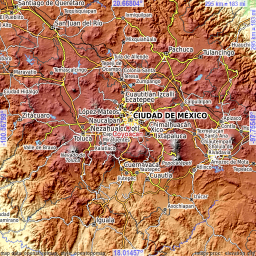Topographic map of Coyoacán