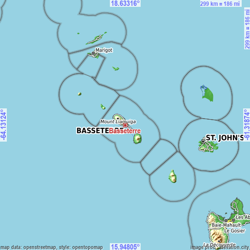 Topographic map of Basseterre