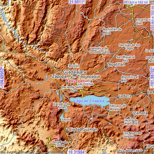 Topographic map of Tlaquepaque