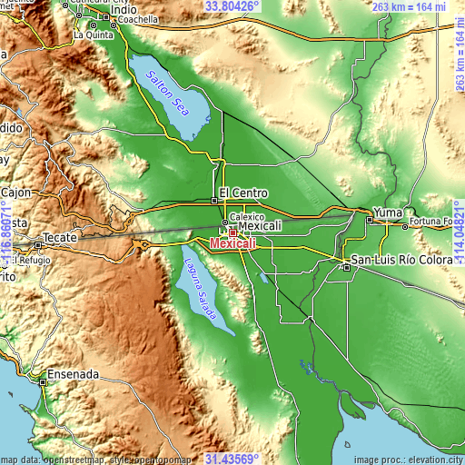Topographic map of Mexicali