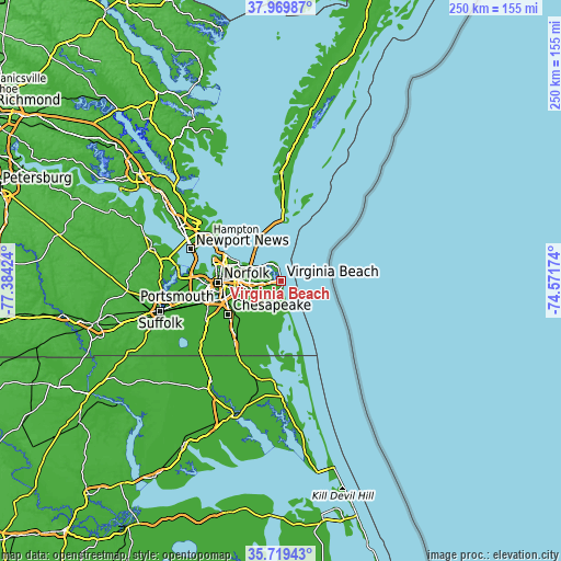 Topographic map of Virginia Beach