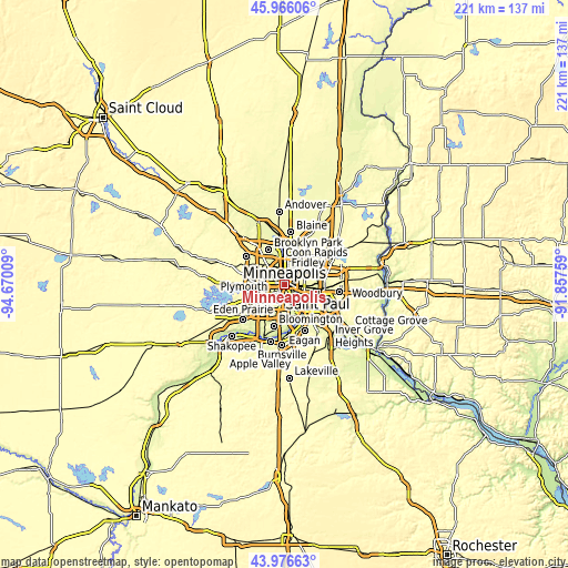 Topographic map of Minneapolis
