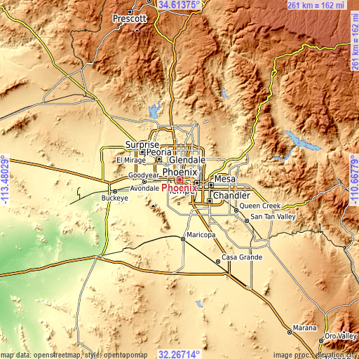 Topographic map of Phoenix