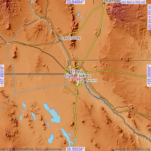 Topographic map of El Paso