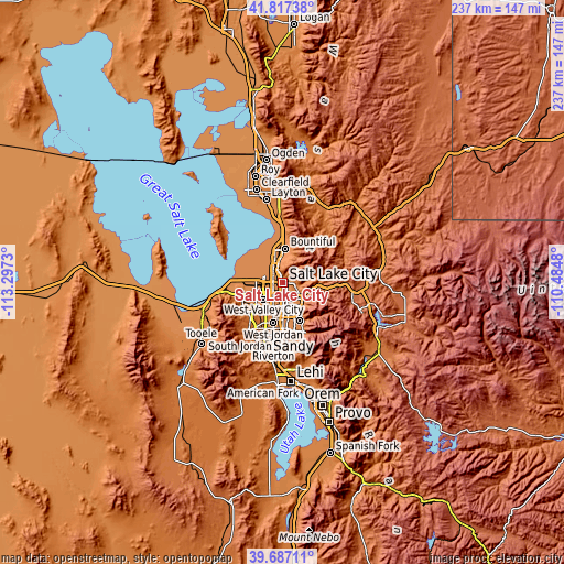 Topographic map of Salt Lake City