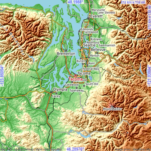 Topographic map of Tacoma