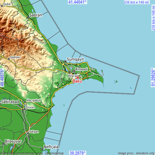 Topographic map of Baku